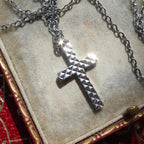 Vintage Diamond Cut Cross Pendant 1970s Shiny Mod Polished Christian Jewelry